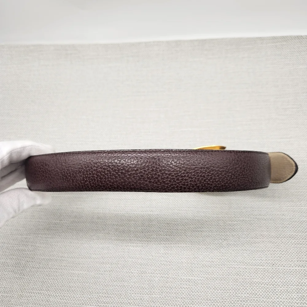 Christian Dior 607 Small Brown Pebbled Leather Belt Gold Color Buckle